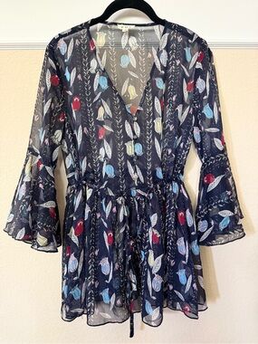 NWOT POL sheer navy top/tunic